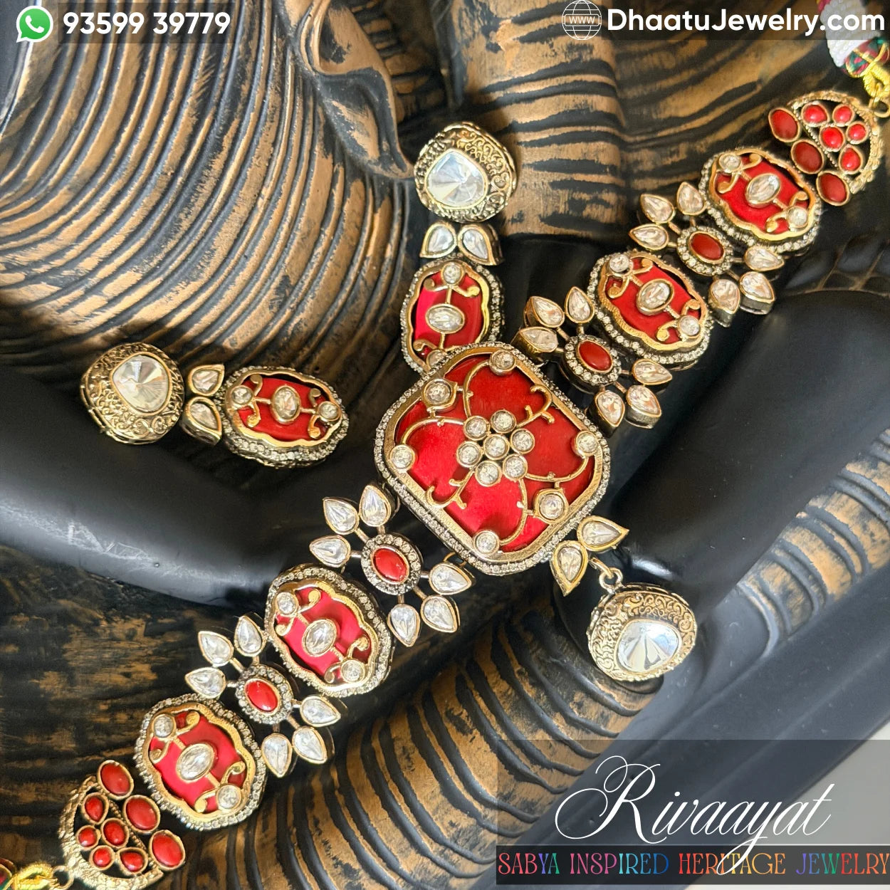 Exquisite Jadau Polki Style Choker Necklace & Earring Set - Traditional Indian Jewelry