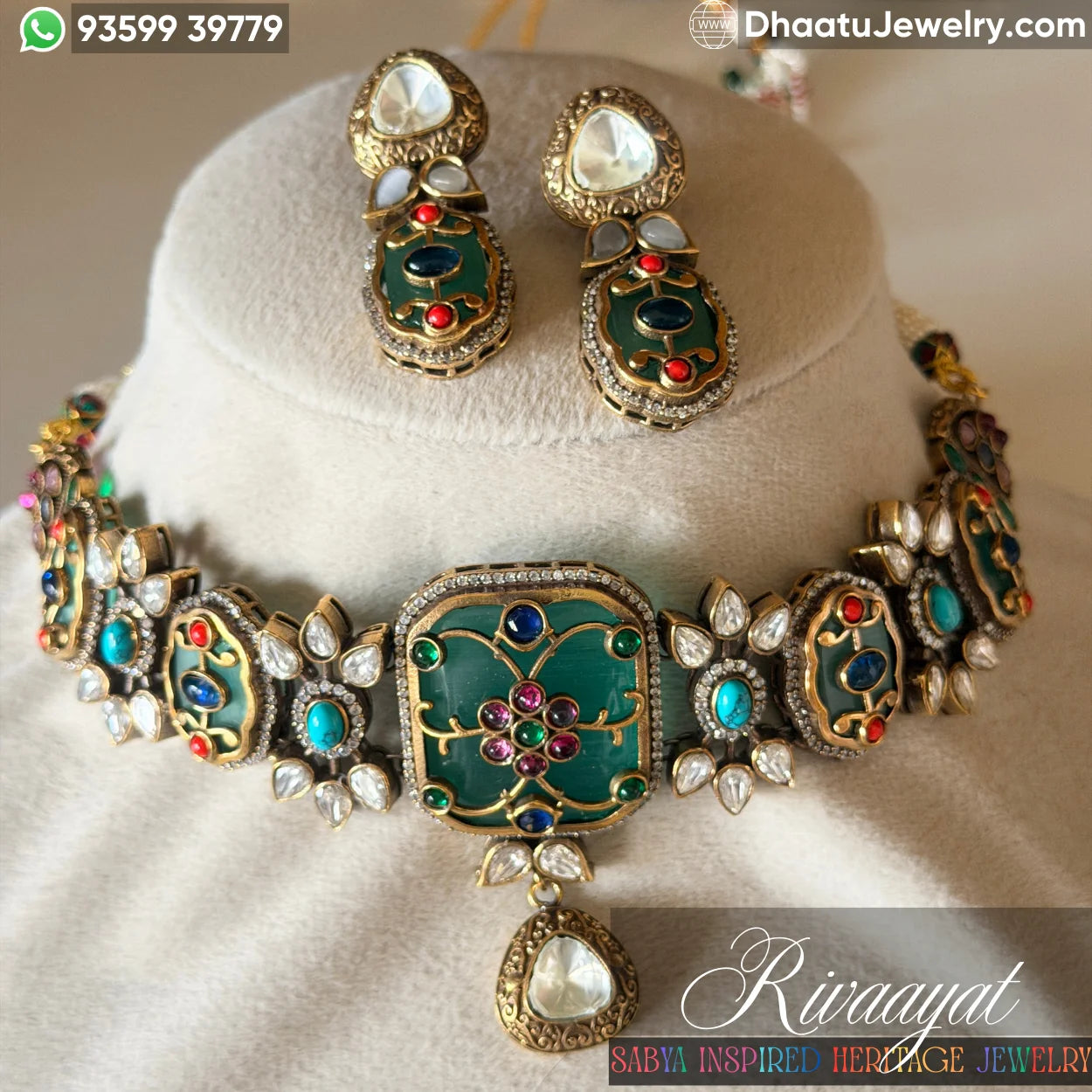 Exquisite Jadau Polki Style Choker Necklace & Earring Set - Traditional Indian Jewelry
