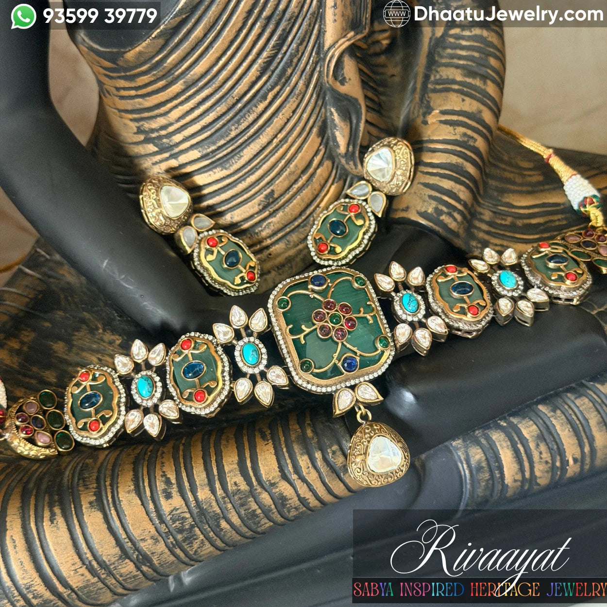 Exquisite Jadau Polki Style Choker Necklace & Earring Set - Traditional Indian Jewelry