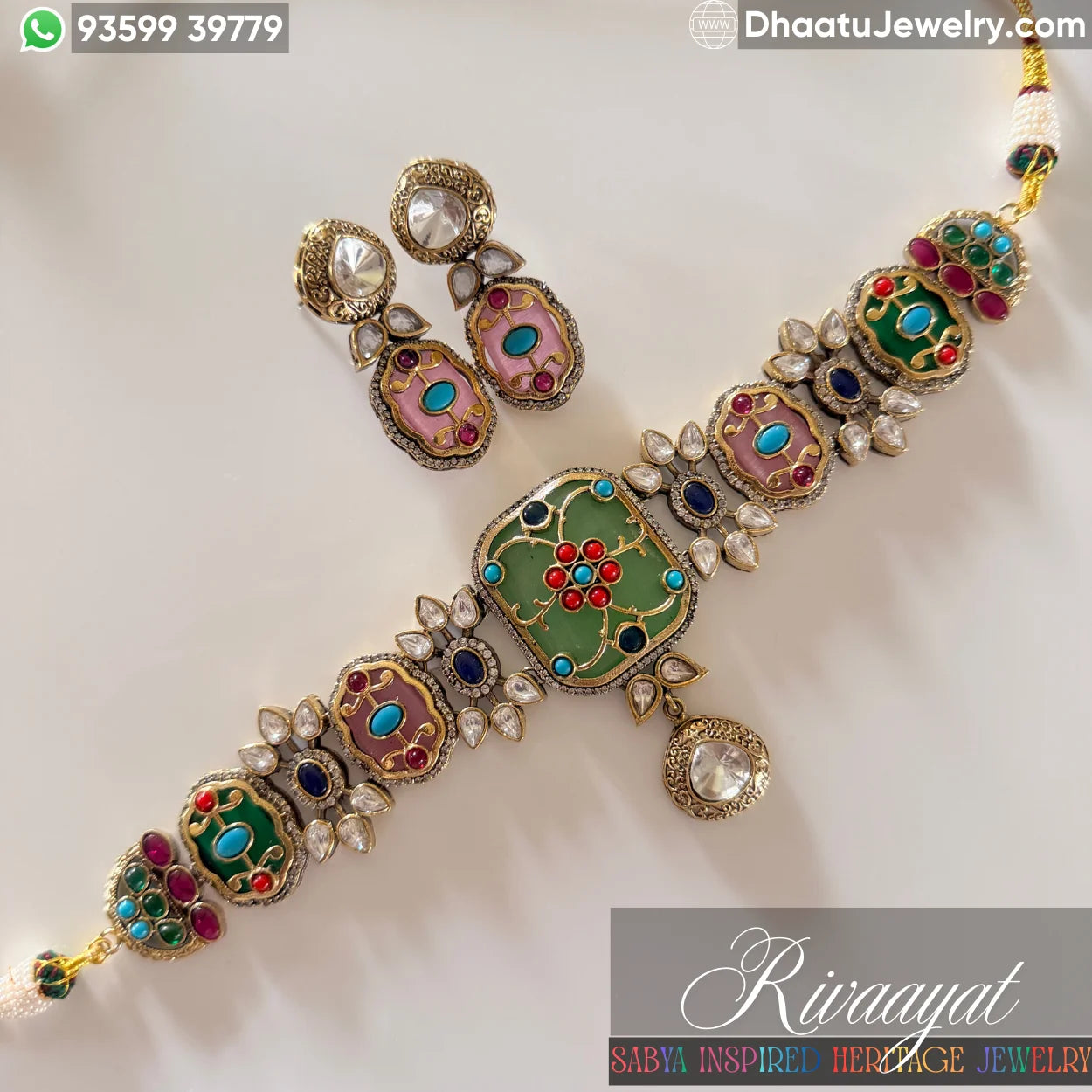Exquisite Jadau Polki Style Choker Necklace & Earring Set - Traditional Indian Jewelry