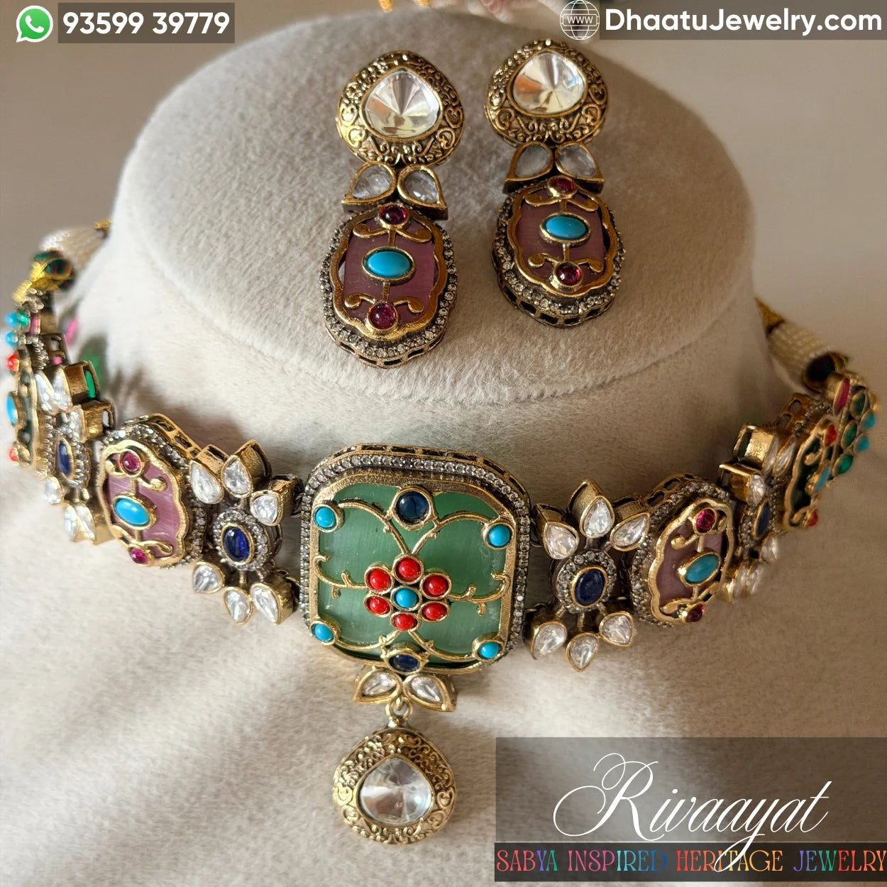 Exquisite Jadau Polki Style Choker Necklace & Earring Set - Traditional Indian Jewelry