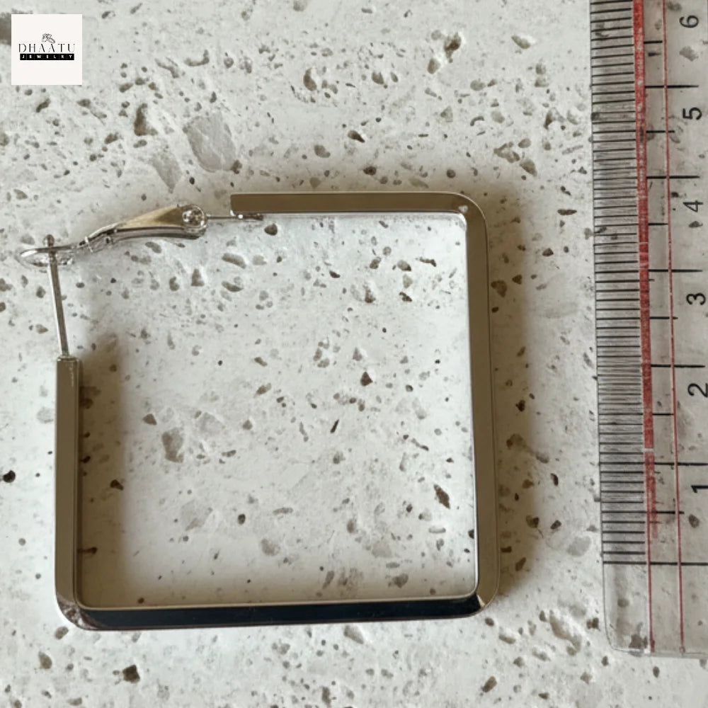 Modern Geometric Square Hoop Earrings (Anti tarnish) – Minimalist Gold & Silver Tone Statement Jewelry