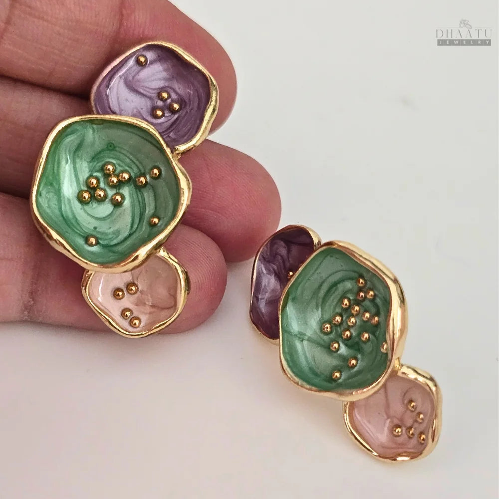 Modern Abstract Flower Studs - Green, Blue, Lilac & Blush