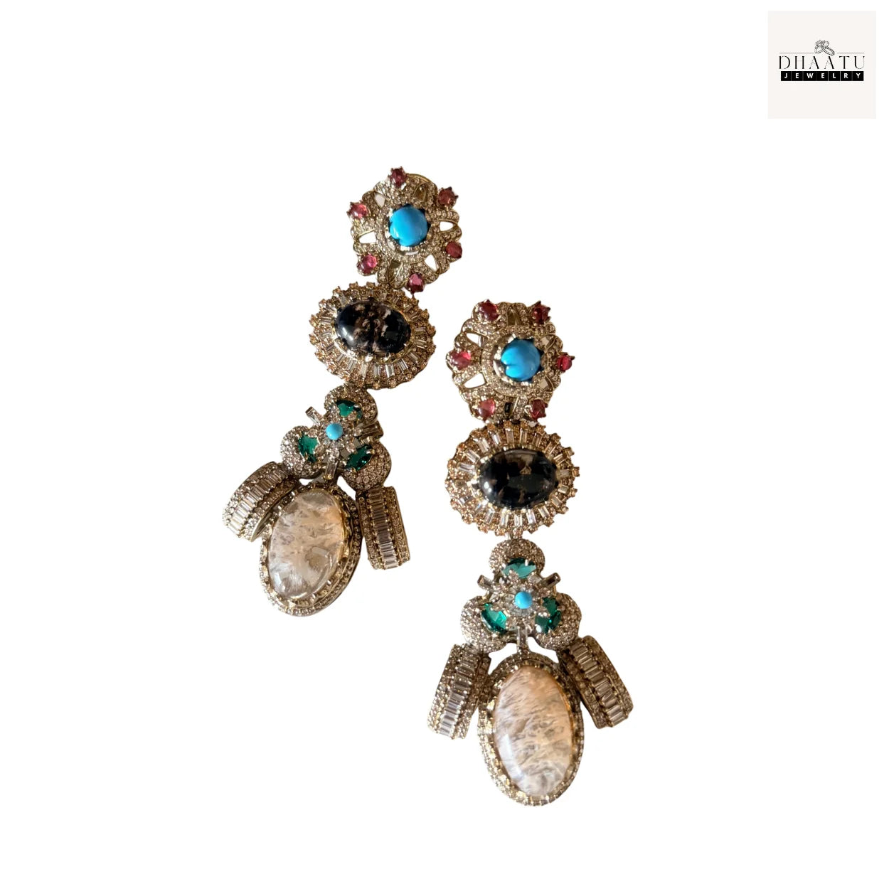 Afreen Set - Victorian Finish 4 Layered Bridal Choker Set with Multi-Color Doublet Stones & Maang Tika