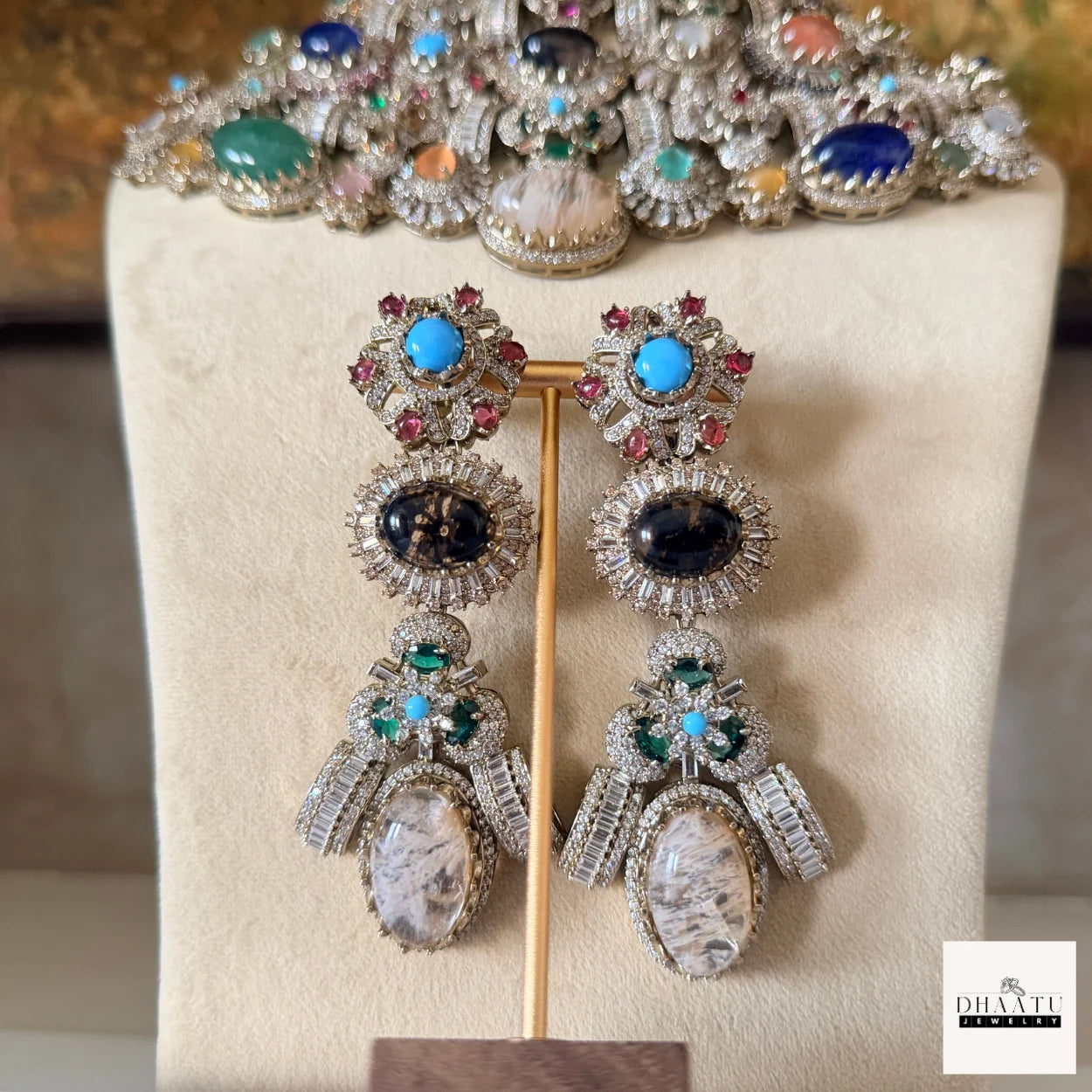 Afreen Set - Victorian Finish 4 Layered Bridal Choker Set with Multi-Color Doublet Stones & Maang Tika