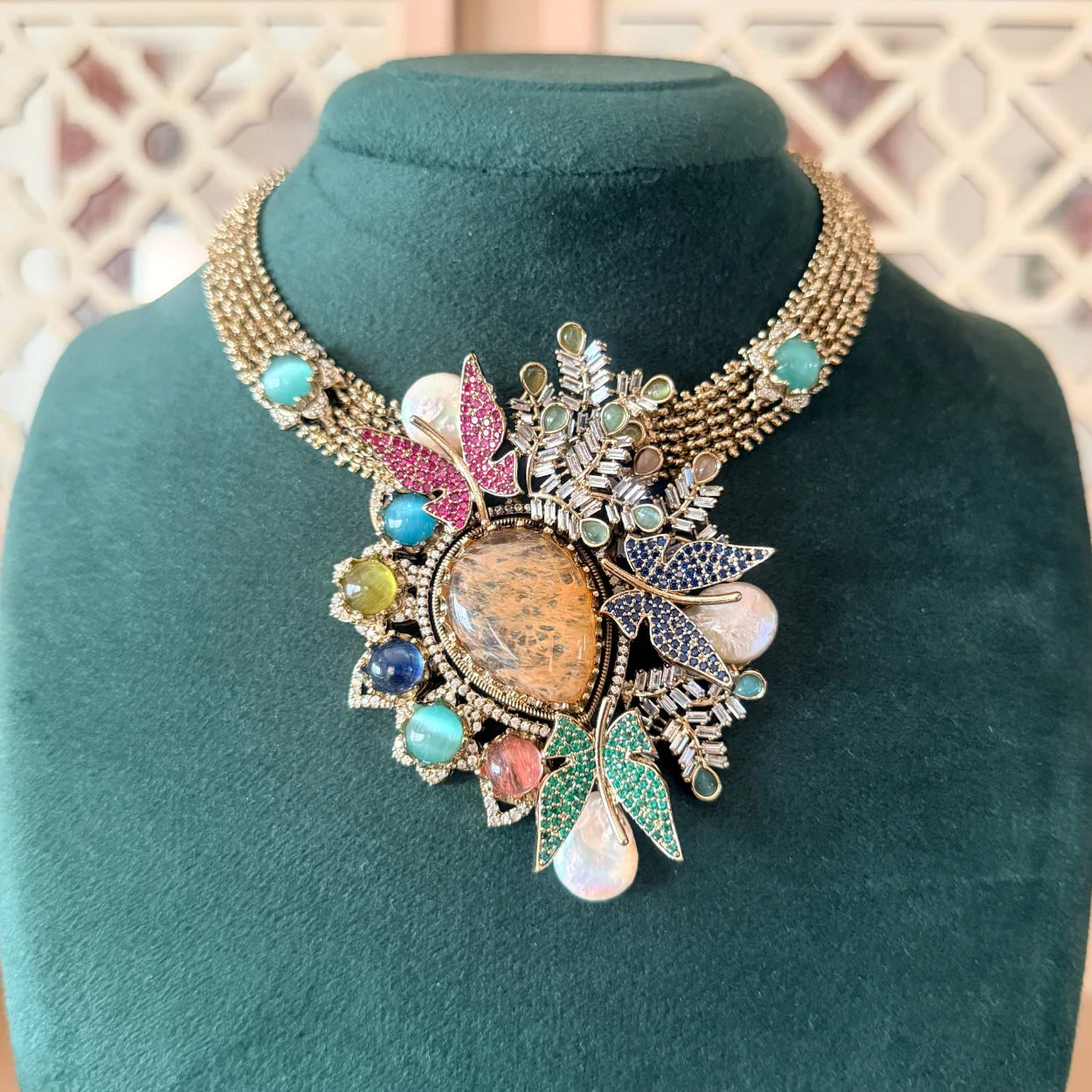 Rivaayat Butterfly & Leaf Motif Victorian Fusion Choker Set with Baroque Pearls