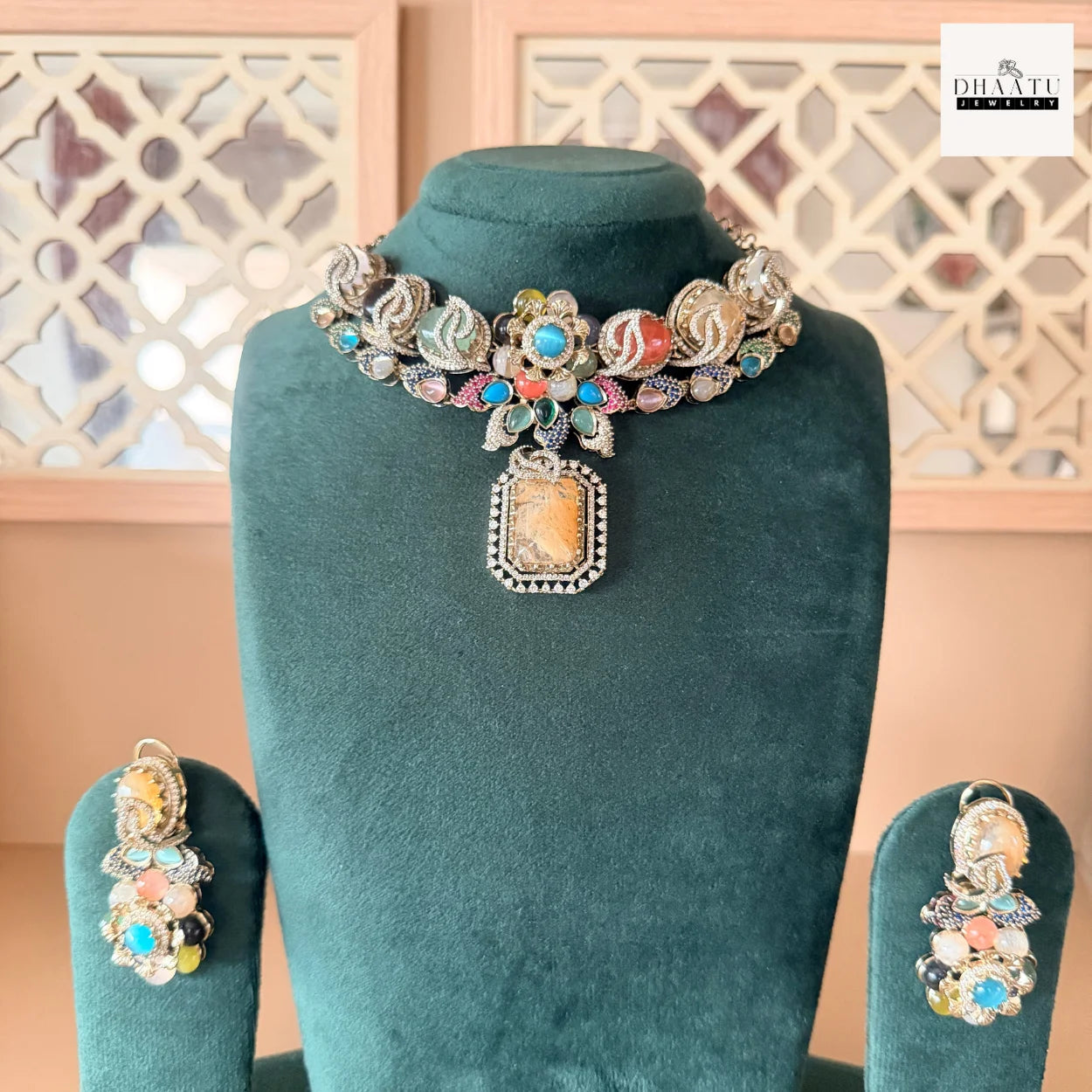 Rivaayat Antique Victorian Choker Set with Multi-Color Doublet Stones & Matching Earrings