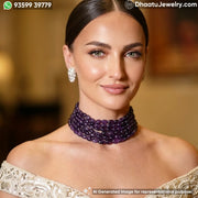 Elegant 6-Layer Natural Amethyst Bead Choker Necklace – 23cm Purple Gemstone Statement Jewelry