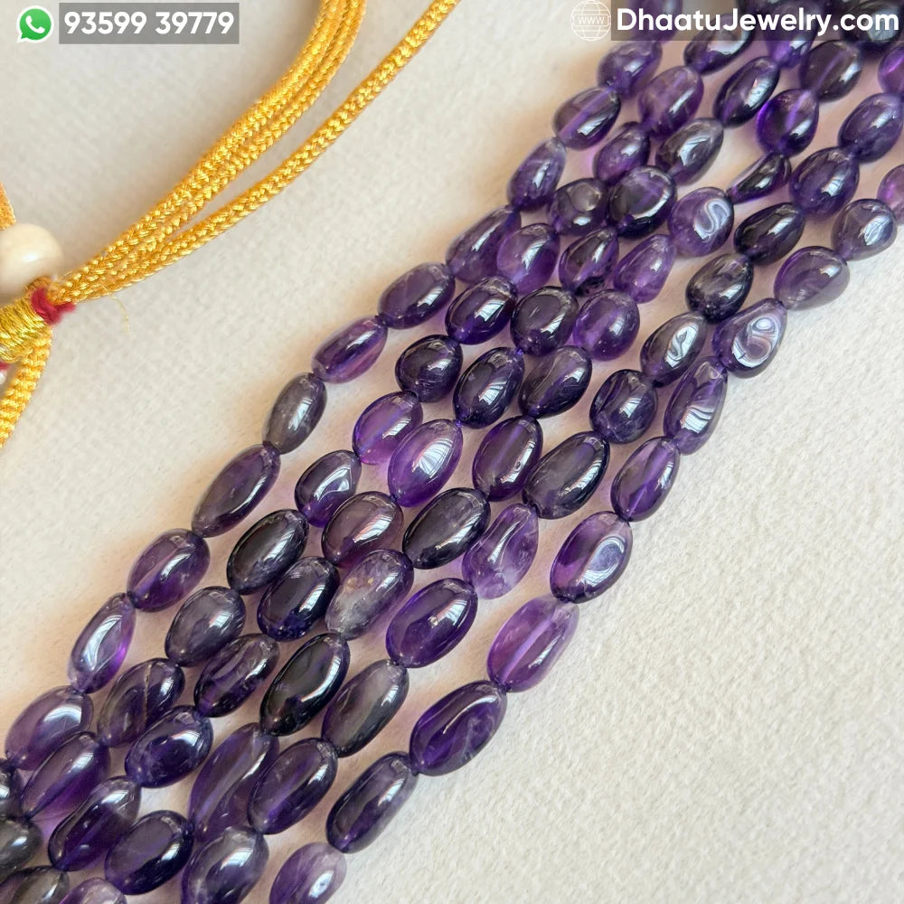 Elegant 6-Layer Natural Amethyst Bead Choker Necklace – 23cm Purple Gemstone Statement Jewelry