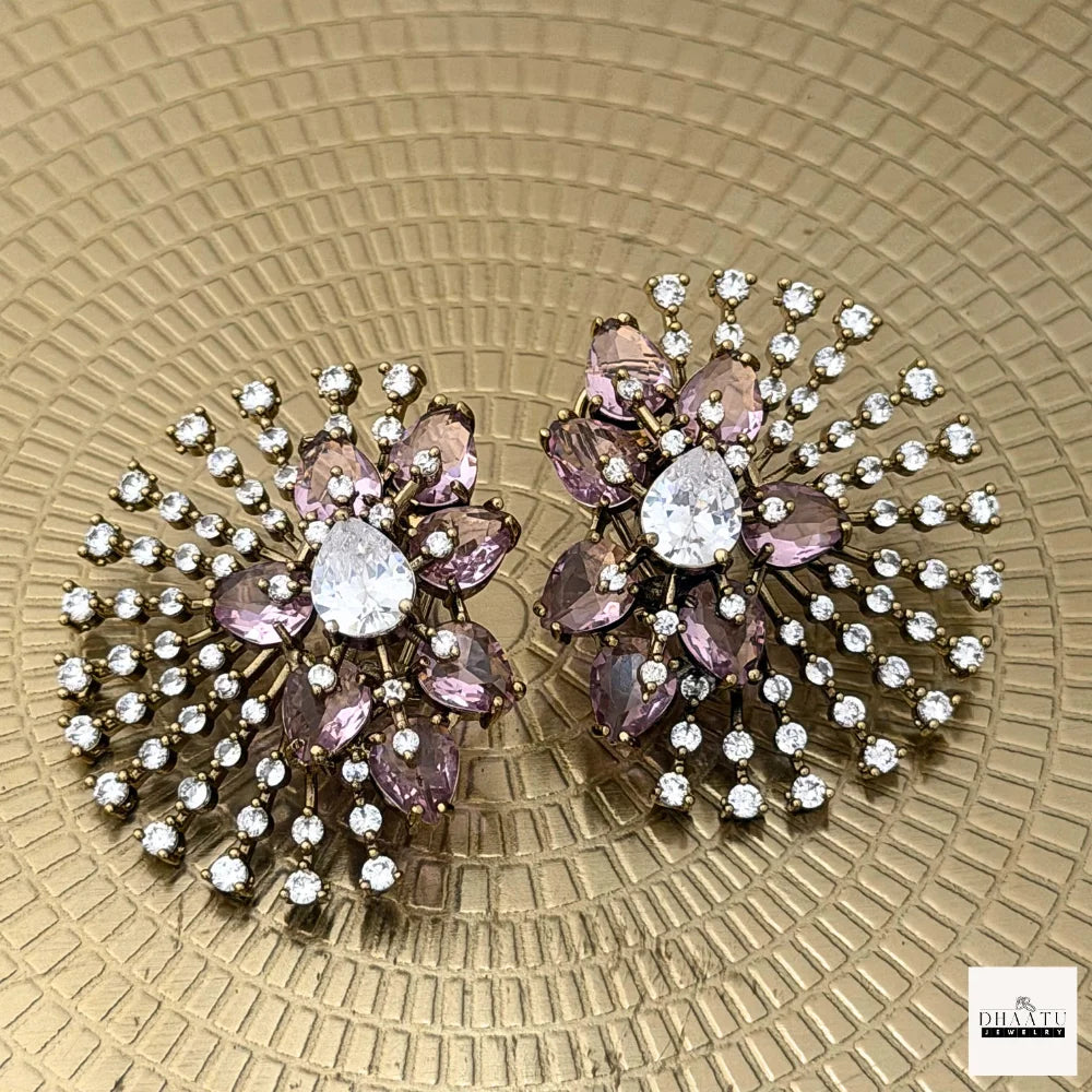 Crystal Floral Statement Studs | Antique Gold Plating