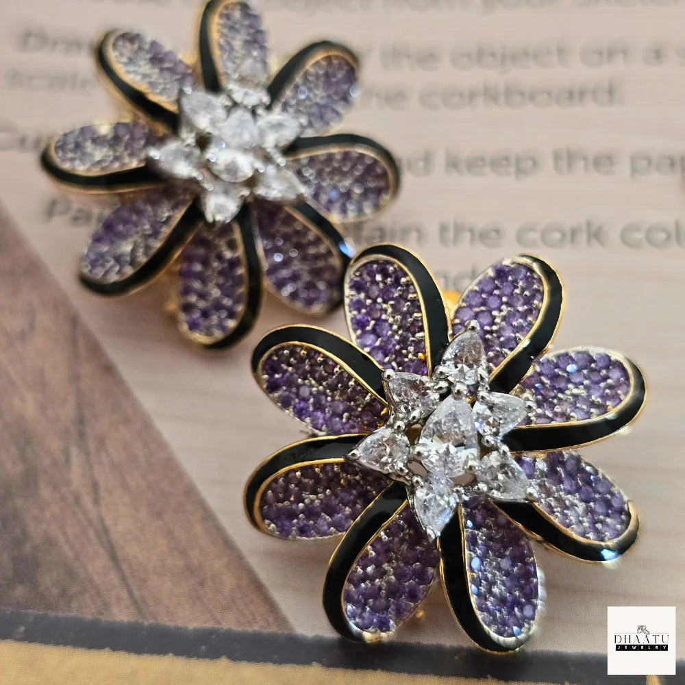 Lumina Enamel-Edged Crystal Floral Stud Earrings | Gold-Plated Statement Jewelry