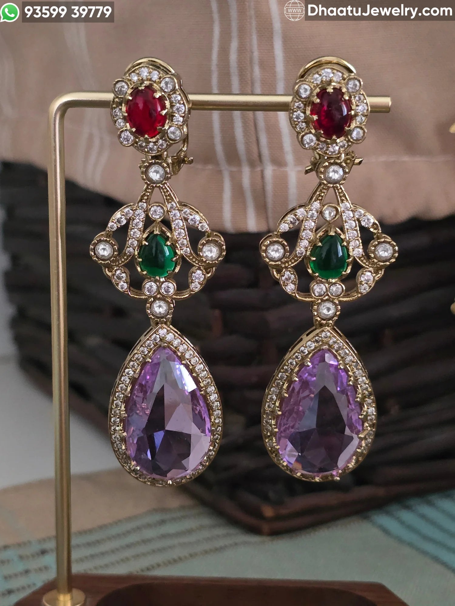 Antique Mehendi Plated Moissanite & Multicolor Doublet Stone Drop Earrings - Rivaayat Collection