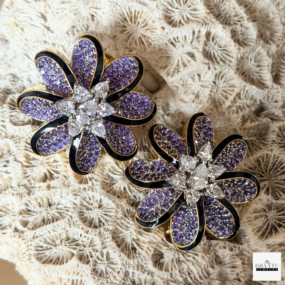 Lumina Enamel-Edged Crystal Floral Stud Earrings | Gold-Plated Statement Jewelry