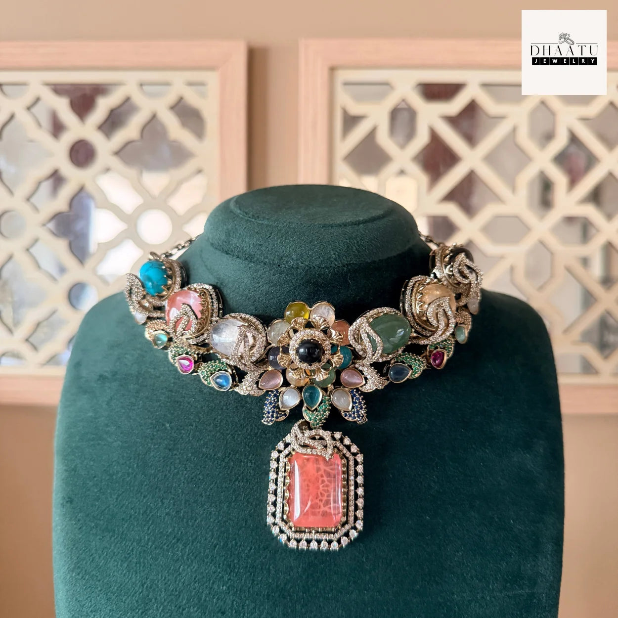 Rivaayat Antique Victorian Choker Set with Multi-Color Doublet Stones & Matching Earrings