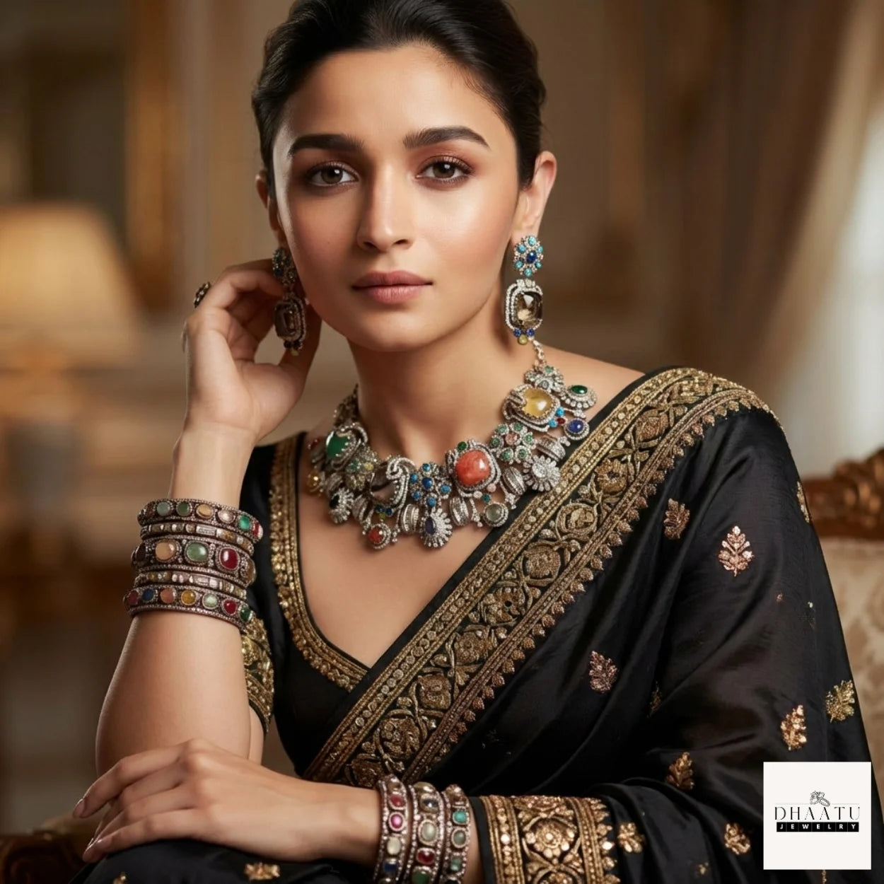 Rivaayat Collection - Victorian Antique Choker Set with Multi-Color Doublet Stones & Matching Earrings