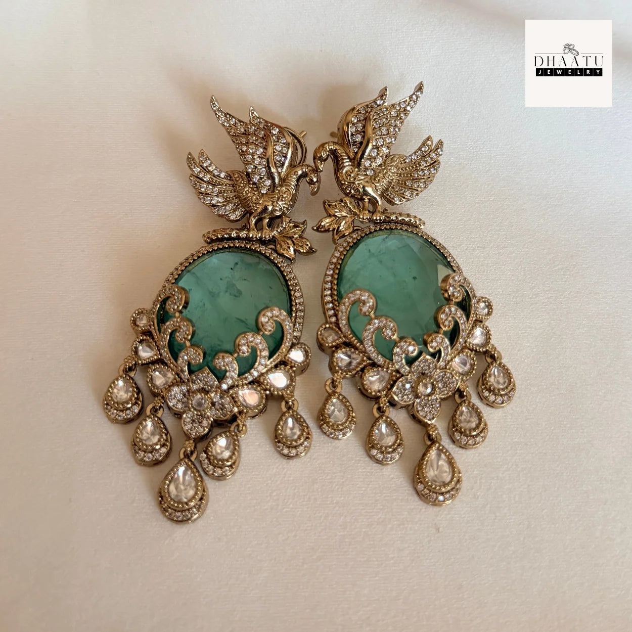 Handcrafted Peacock Motif Fusion Necklace Set with Polki Work and Vibrant Drop Stones