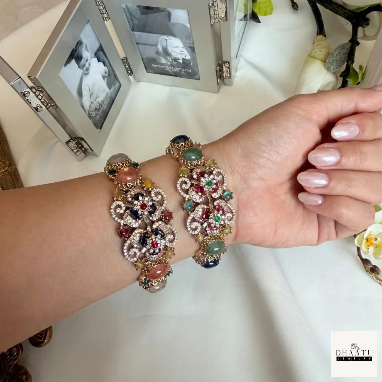 Rivaayat Antique Victorian Brass Cuff Bracelet with Multi-Color Doublet Stones