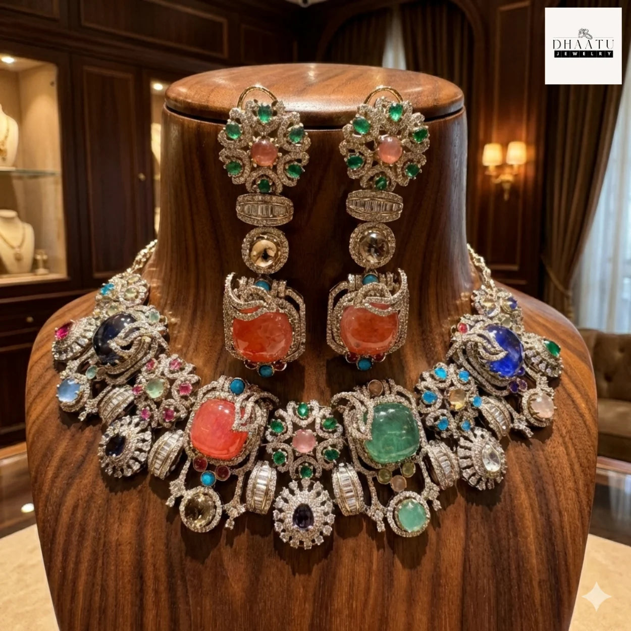 Rivaayat Collection - Victorian Antique Choker Set with Multi-Color Doublet Stones & Matching Earrings