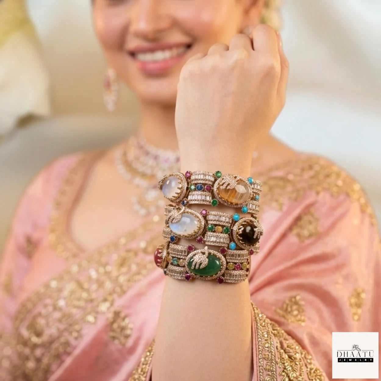 Rivaayat Antique Victorian Brass Cuff Bracelet with Multi-Color Doublet Stones