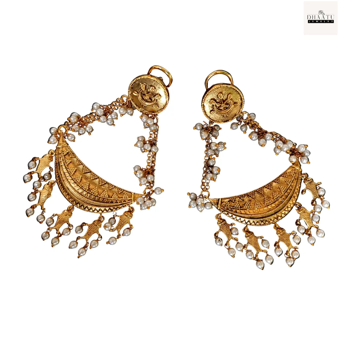 Antique Gold Plated Chandbali Earrings with Pearl Drops | Traditional Indian Style Jewelry