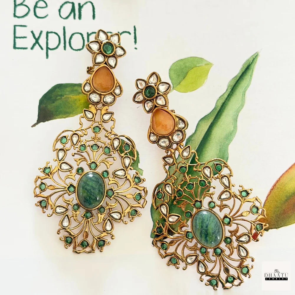 Exquisite Jadau Kundan Style Statement Earrings - Polki & Stone Work Dangler Jhumka for Weddings & Festive Wear