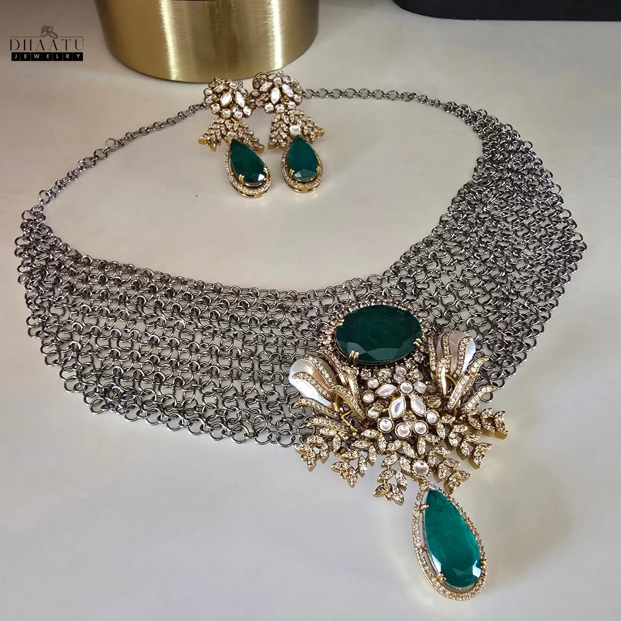 Exquisite Bridal Choker Necklace Set with Kundan & Baroque Pearls & Dangler Earrings | Black or Gold finish | 6 Variants