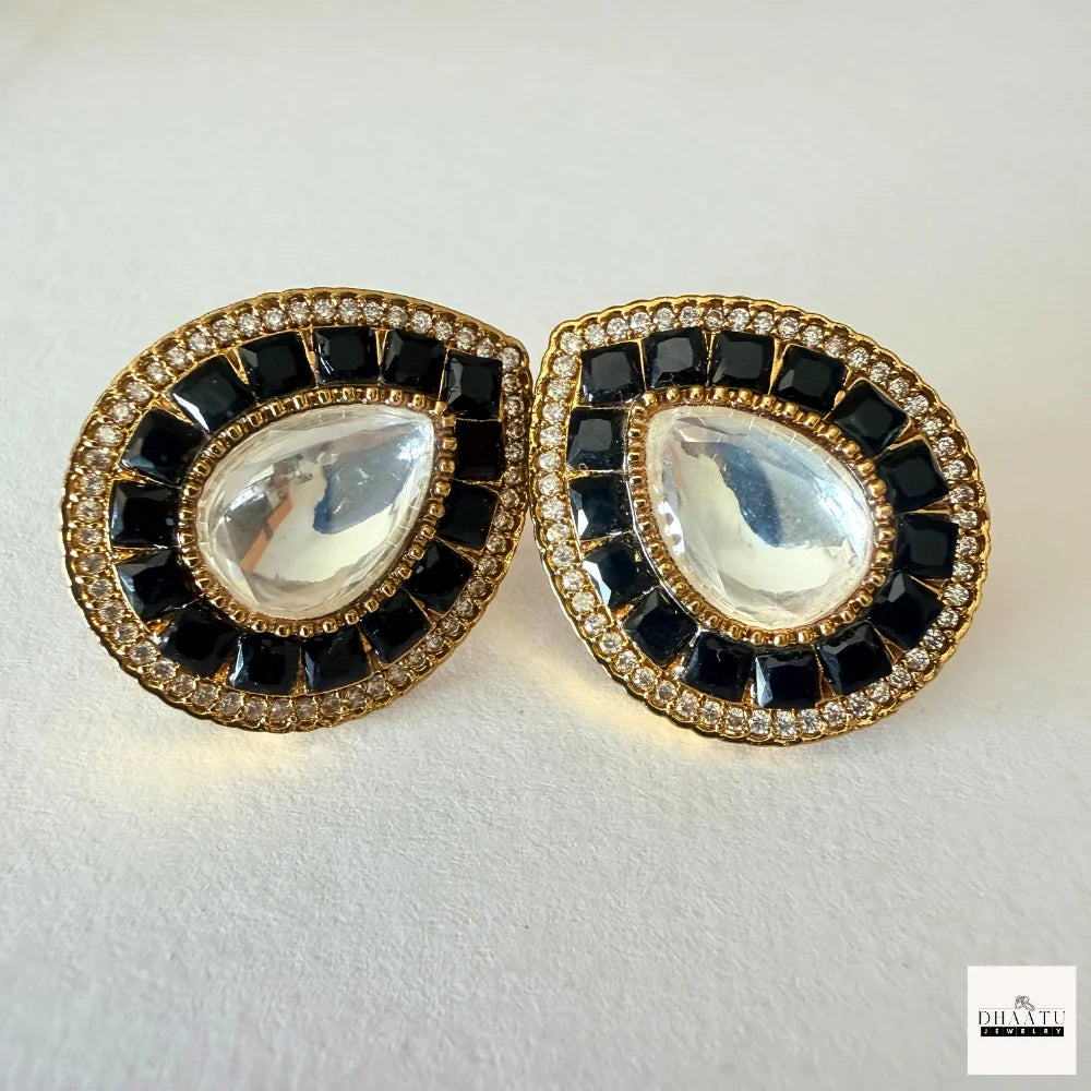 Pear-Cut Gemstone Fusion Jewelry Set – Gold-Plated Teardrop Necklace & Studs with Baguette Halo