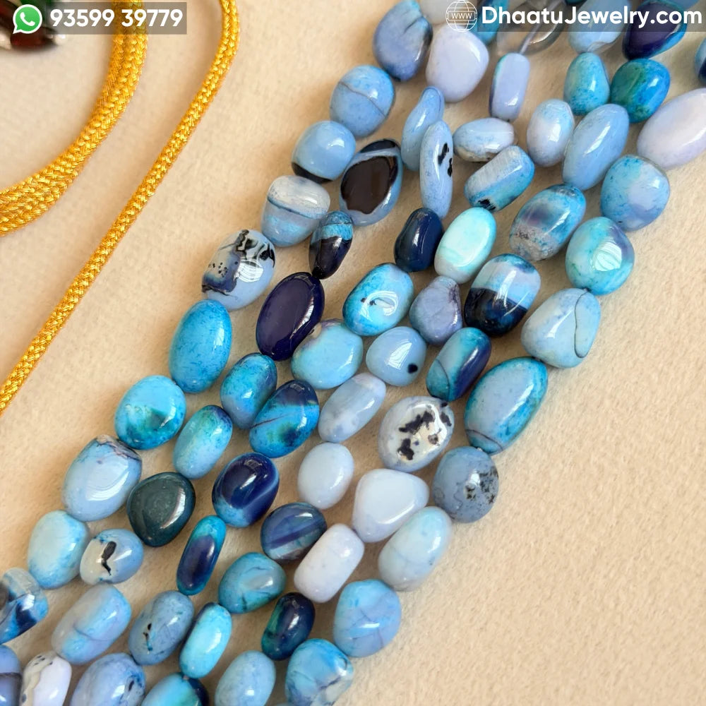 Handcrafted 6-Layer Blue Agate Natural Stone Choker Necklace | 4.5cm Wide & 23cm Long Beaded Statement Jewelry