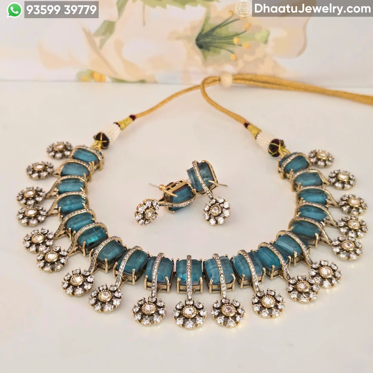 Handcrafted Kundan & Moissanite Choker Necklace Set with Emerald & Ruby Monalisa Stones
