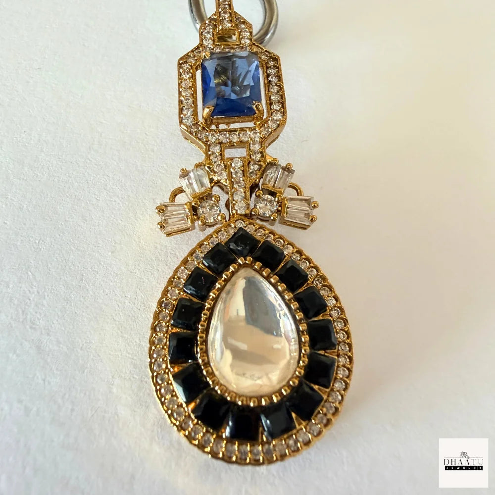 Pear-Cut Gemstone Fusion Jewelry Set – Gold-Plated Teardrop Necklace & Studs with Baguette Halo