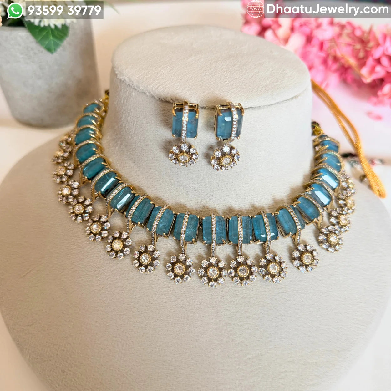 Handcrafted Kundan & Moissanite Choker Necklace Set with Emerald & Ruby Monalisa Stones