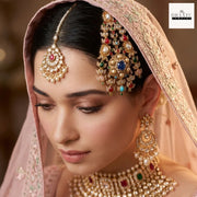 Kundan Passa – Traditional Jhumar Hair Accessory with Pearl Droplets & Multicolor Stones