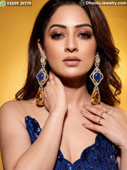 Antique Mehendi Plated Moissanite Drop Earrings with Blue & Amber Doublet Stones