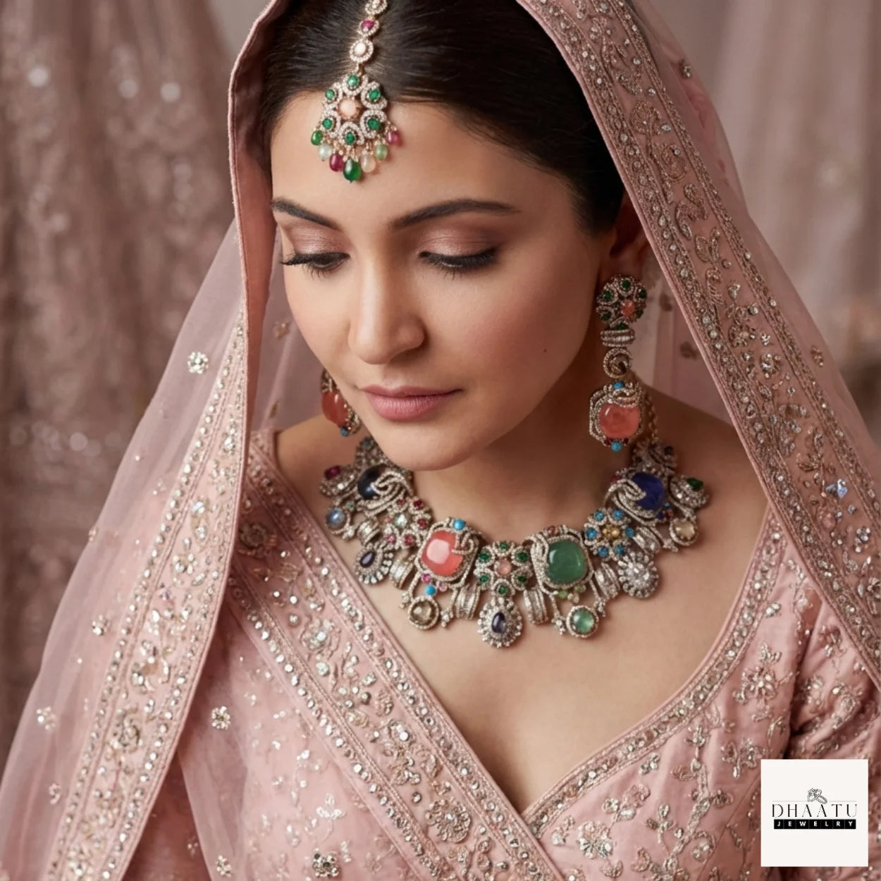 Rivaayat Collection - Victorian Antique Choker Set with Multi-Color Doublet Stones & Matching Earrings