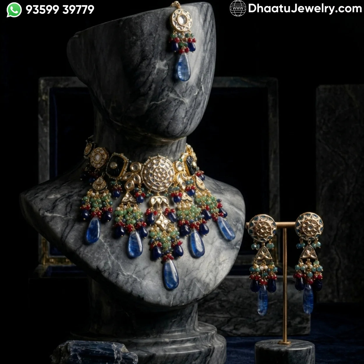 Royal Kundan Meena Choker Set with Semi-Precious Droplets – Blue & Amethyst Variants