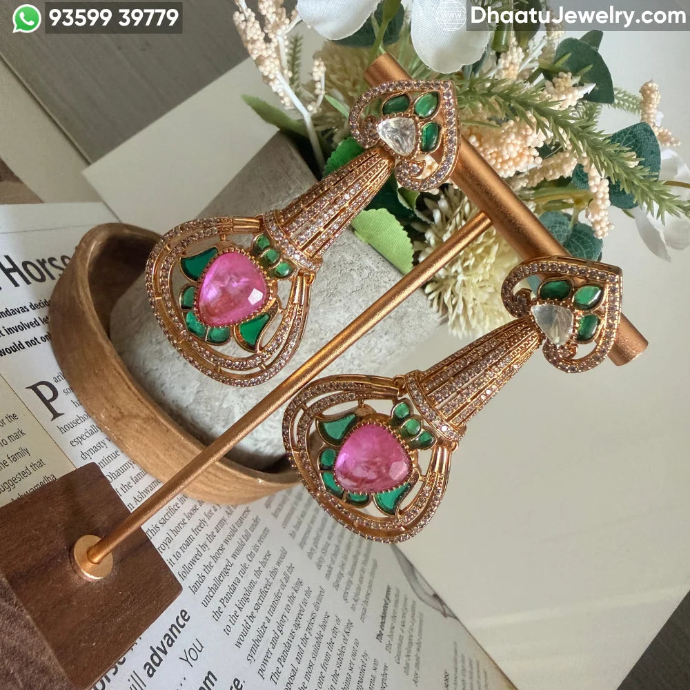 Handcrafted Moissanite Polki Long Dangle Earrings with Multi-Color Doublet Gemstones in 18K Gold Plating - Traditional Meenakari Inspired Statement Drops