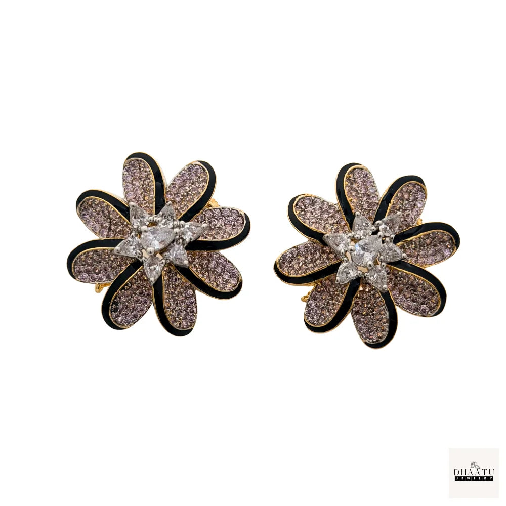 Lumina Enamel-Edged Crystal Floral Stud Earrings | Gold-Plated Statement Jewelry