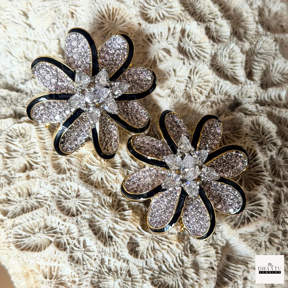 Lumina Enamel-Edged Crystal Floral Stud Earrings | Gold-Plated Statement Jewelry