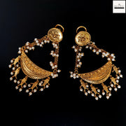 Antique Gold Plated Chandbali Earrings with Pearl Drops | Traditional Indian Style Jewelry