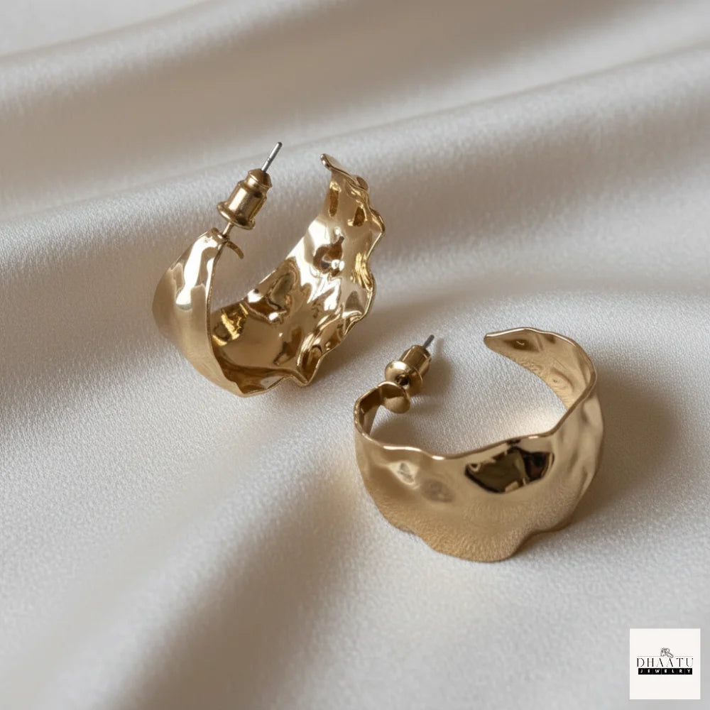 Metallic Hammered Texture C-Hoop Earrings | Modern Gold/Silver Chunky Statement Jewelry