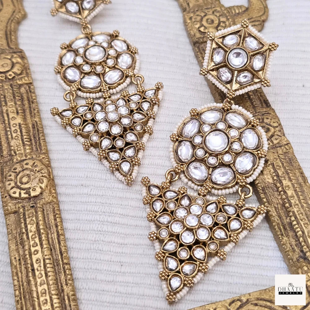 Exquisite Polki & Multicolored Kundan Stone Victorian Drop Earrings - Statement Earrings