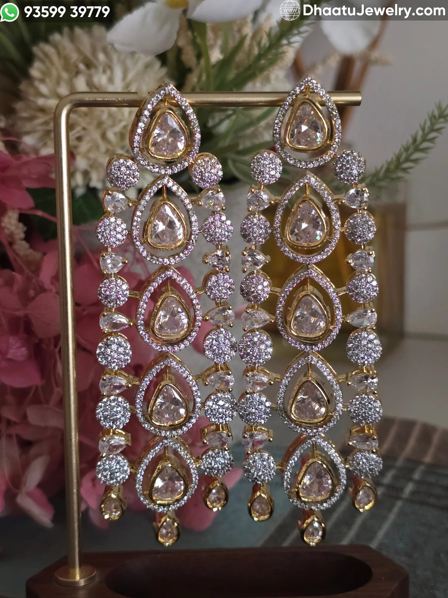 Handcrafted Pear-Cut Moissanite Polki & Kundan Long Chandelier Earrings in Antique Mehendi Plating