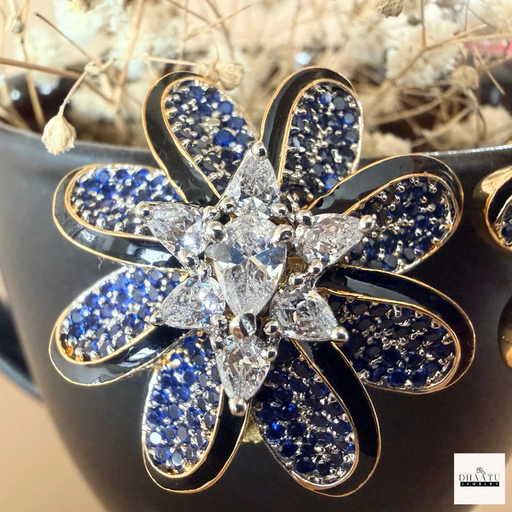 Lumina Enamel-Edged Crystal Floral Stud Earrings | Gold-Plated Statement Jewelry