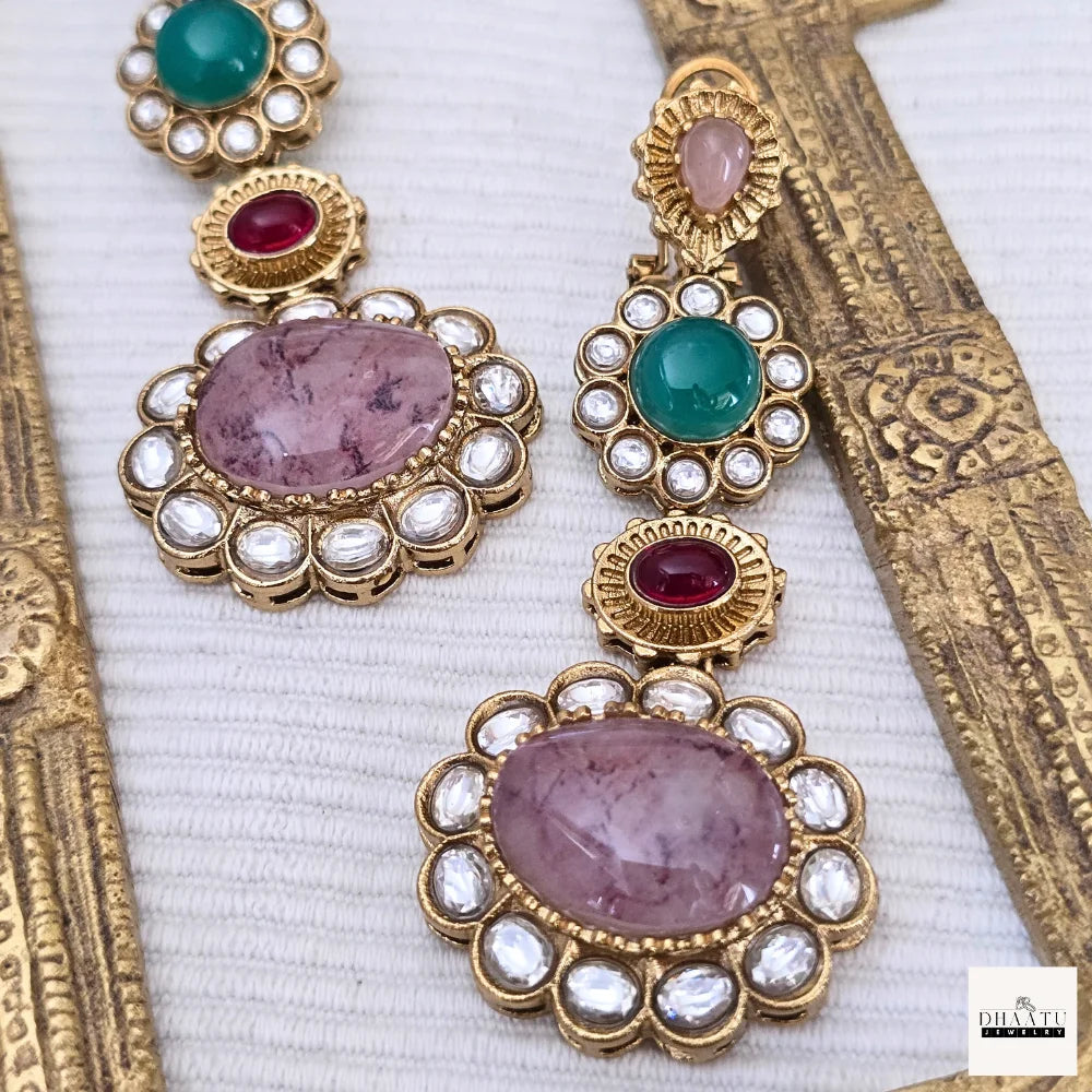 Statement Kundan Polki & Multi-Stone Drop Earrings | Ethnic Indian Danglers