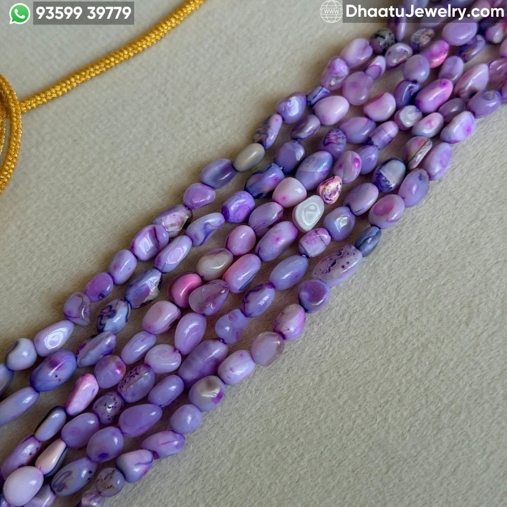 6-Layer Lavender Purple Natural Stone Beaded Choker Necklace | Adjustable Multi-Strand Statement Jewelry (23cm x 4.5cm)