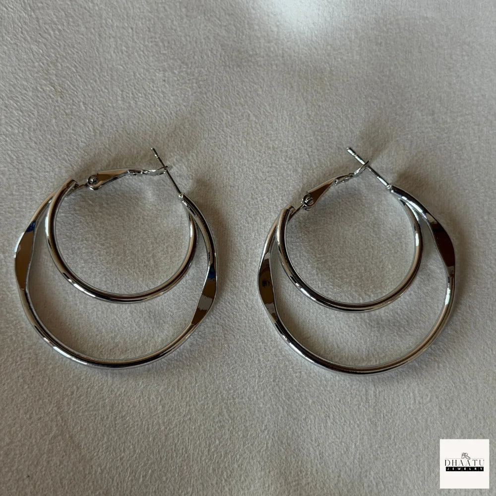 Chic Double Hoop Earrings - Layered Gold & Silver Tone - Contemporary Dangle Earring Set