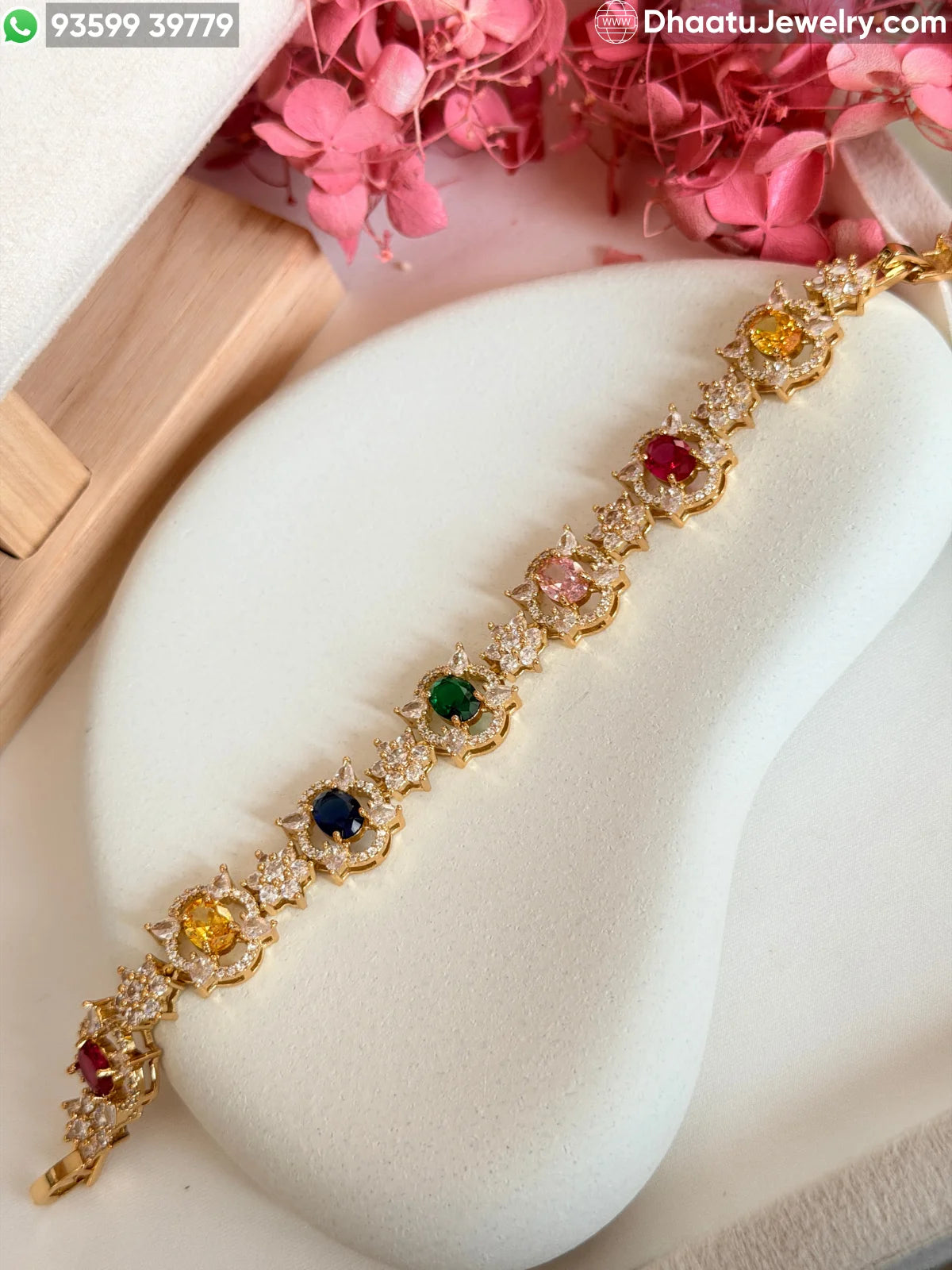Multicolor and Pink Floral Crystal Statement Bracelet - Gold & Silver Toned - 18cm to 21cm Adjustable Length