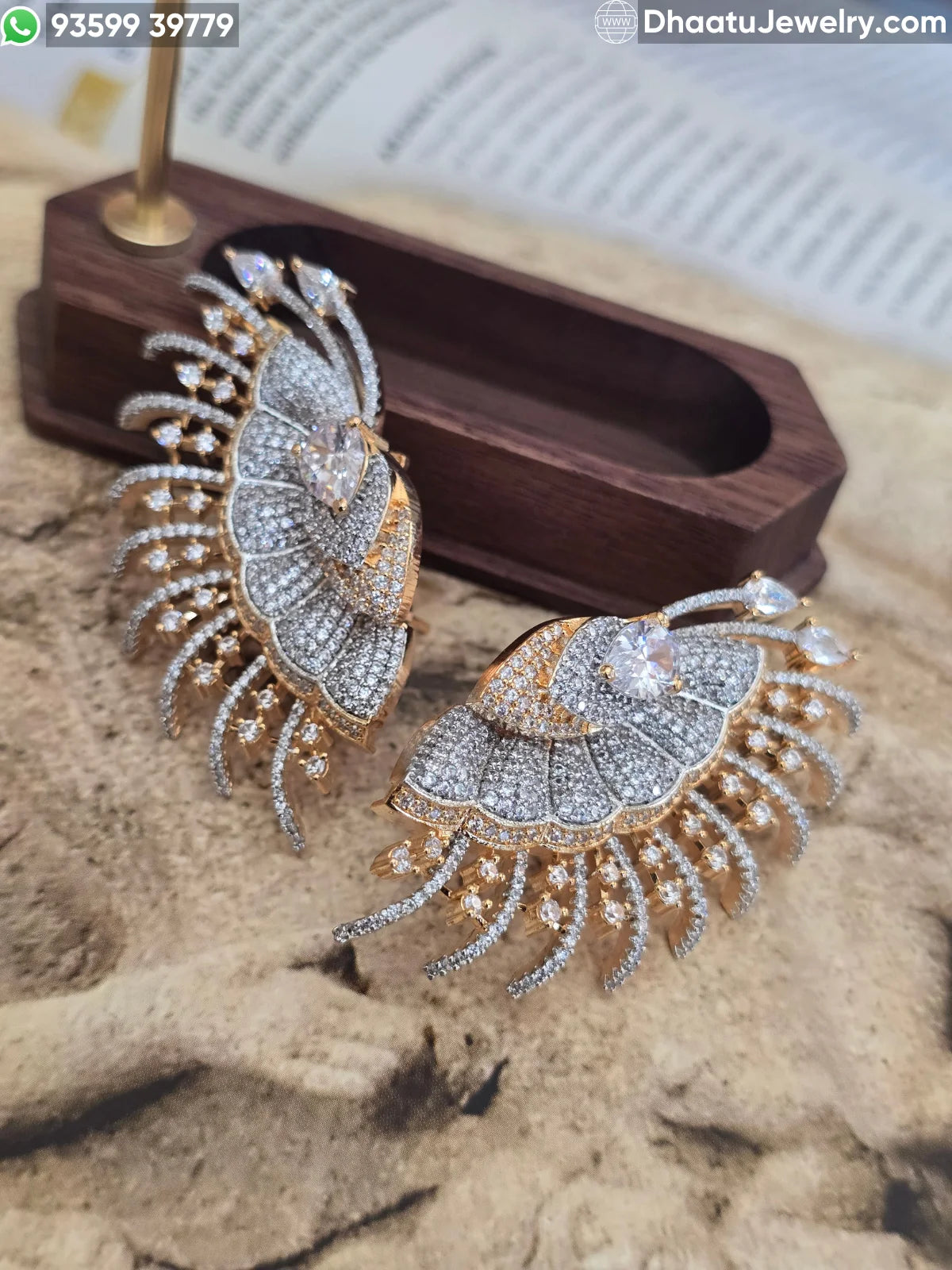 Premium Floral Gold-Plated CZ Statement Ear Cuff Earrings with Cartilage Clasp - Available in Emerald Green, Ruby Red, and Crystal White