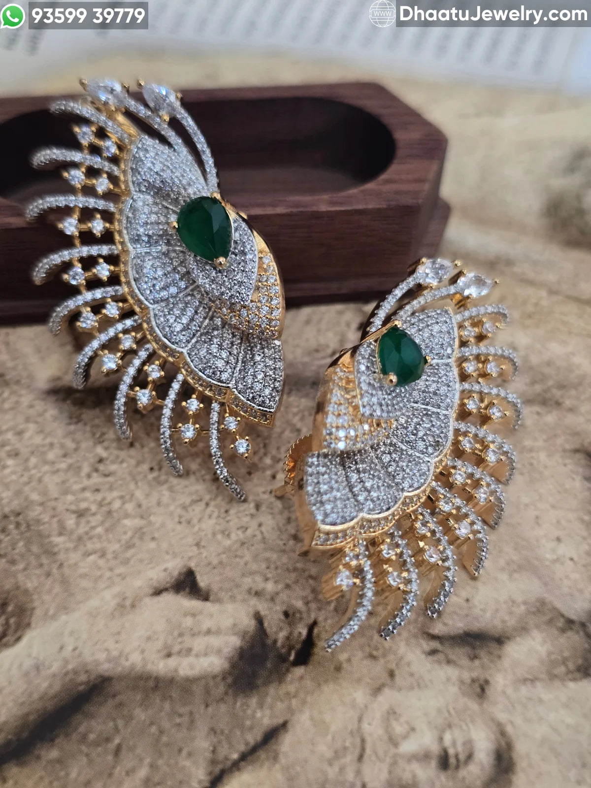 Premium Floral Gold-Plated CZ Statement Ear Cuff Earrings with Cartilage Clasp - Available in Emerald Green, Ruby Red, and Crystal White