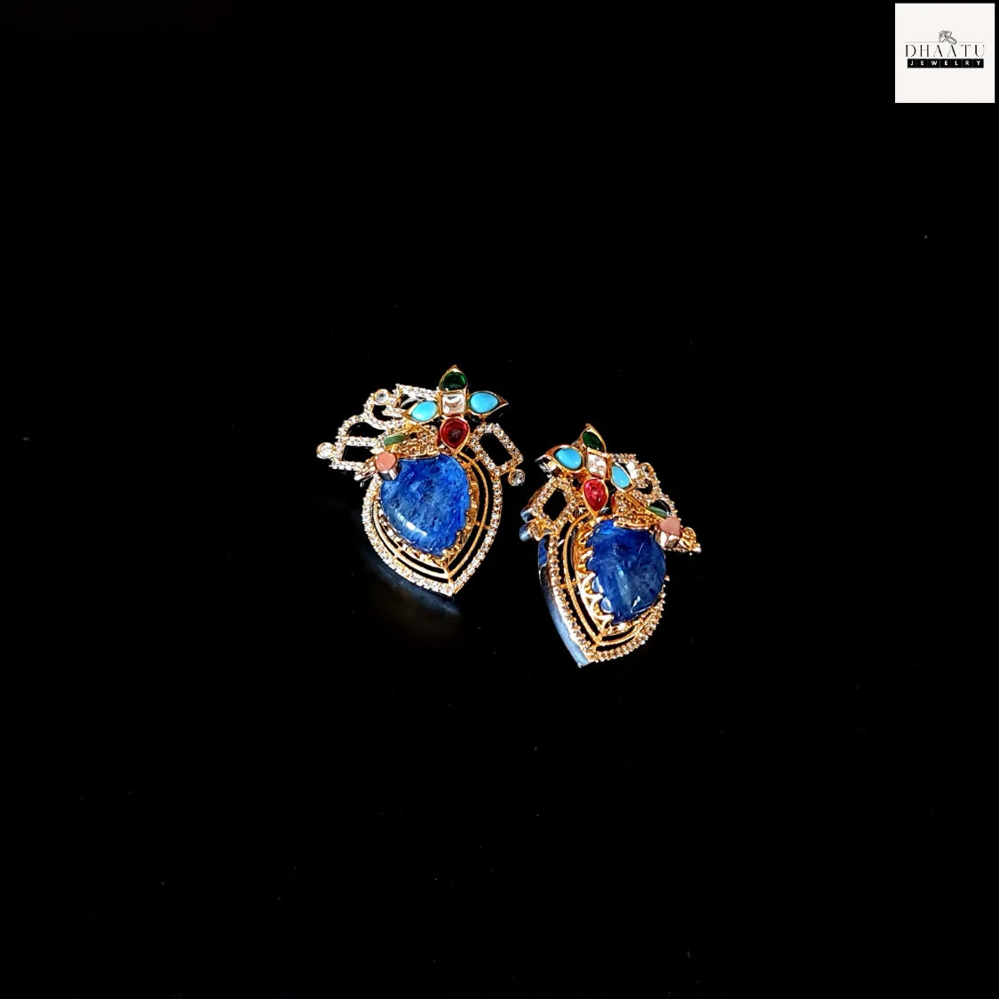 Artisan-Crafted Heart-Shaped Artificial Stud Earrings with Multi-Color Stones